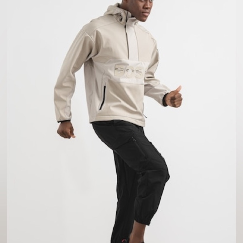 BOSS Men's Light Gray Hooded Performance Jacket